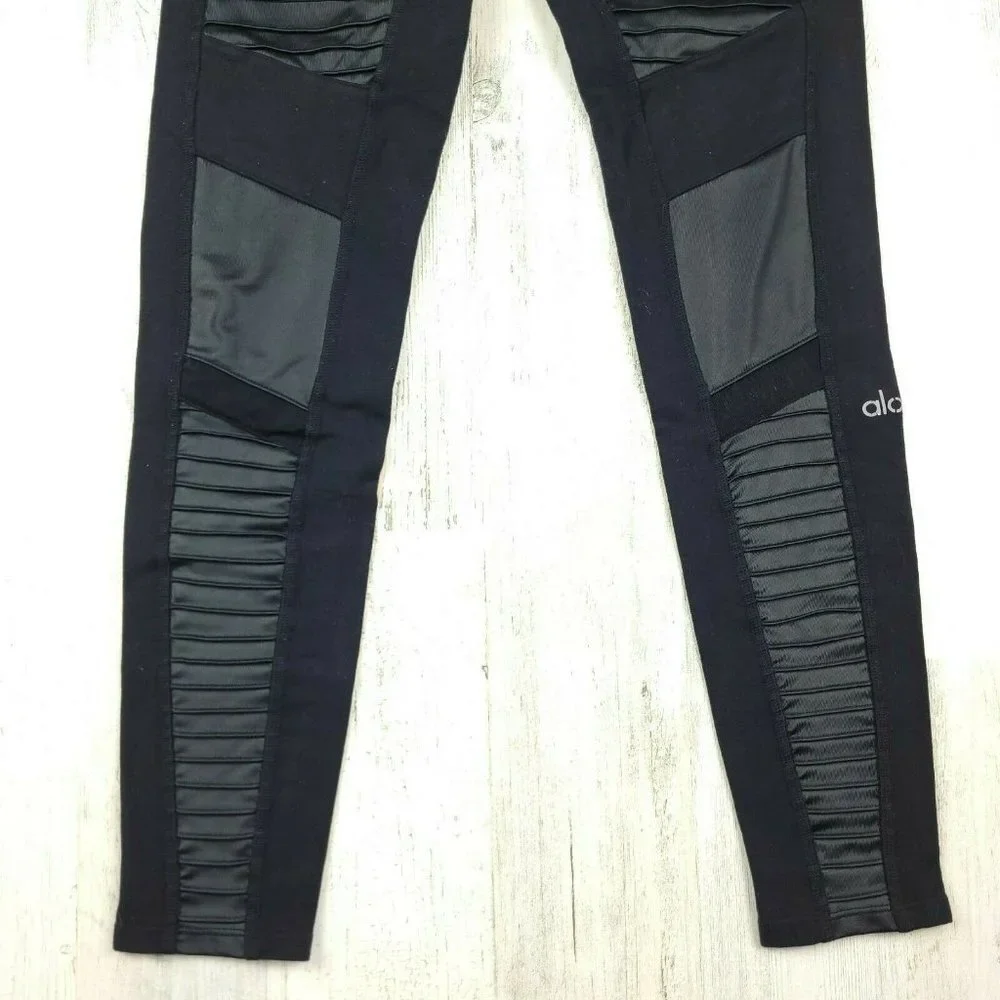 Alo Yoga Moto Leggings Black Mesh High Waist Compression Yoga Pants XS 27”